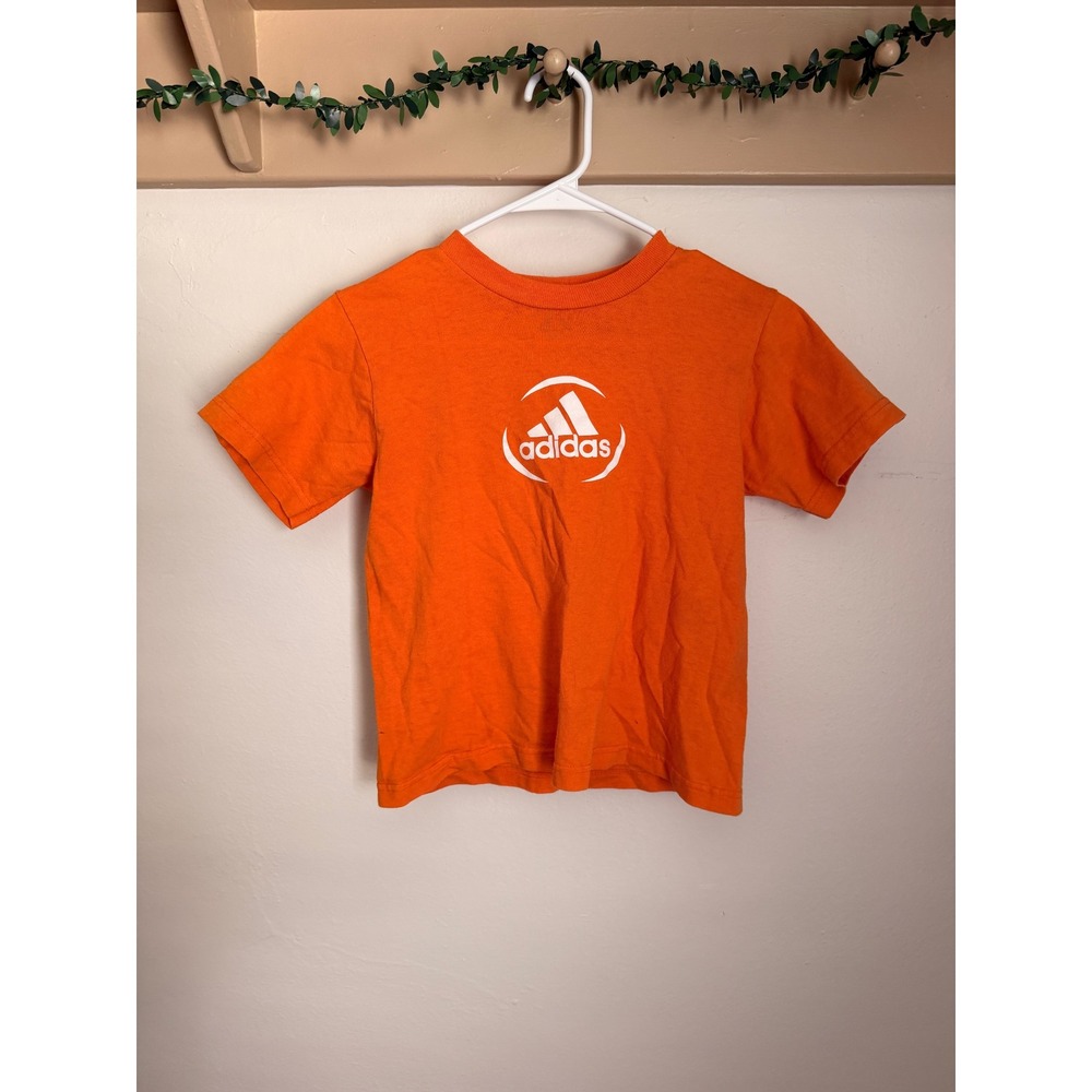 Adidas woman's Orange Short Sleeve Graphic Logo T-Shirt Crew Neck Athletic Top